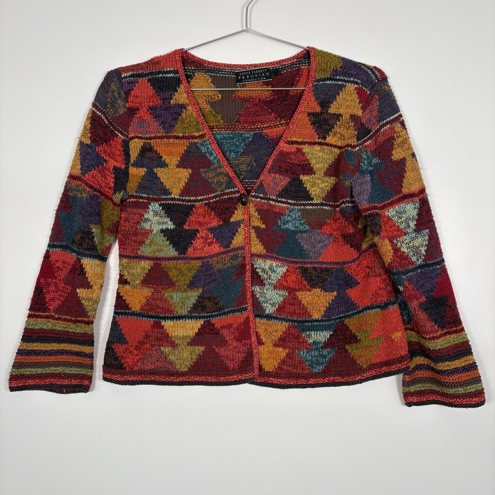 Peruvian Connection Women Cardigan M Multicolor Kaffe Fassett Geometric Knit